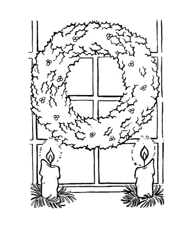 Christmas wreath with candles Coloring page