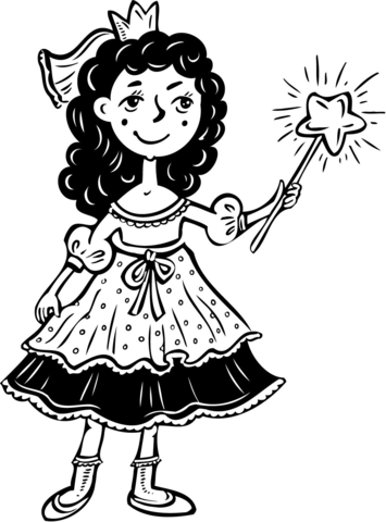 Princess Girl with Wand Coloring page