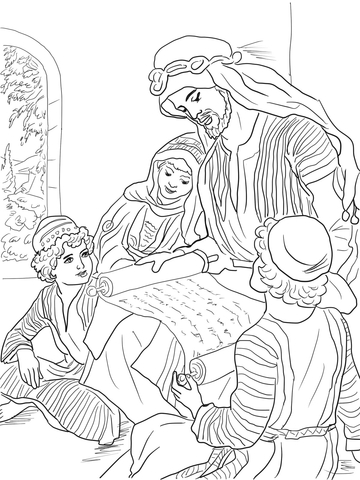 Prophet Hosea Reads to His Three Children Coloring page