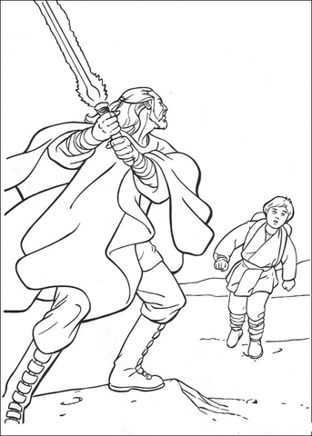 Qui-Gon Jinn and young Anakin Skywalker Coloring page