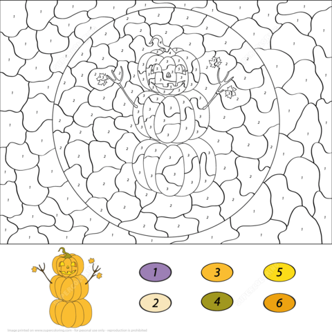 Pumpkin Snowman Color by Number Coloring page