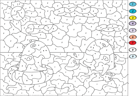 Purple Dragons Swiming in the Sea Color by Number Coloring page