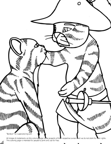 Puss in Boots with a Cat  Coloring page