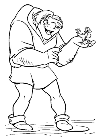 Quasimodo with a Bird on his palm  Coloring page