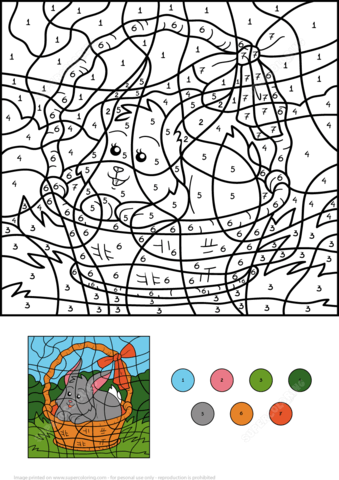 Easter Rabbit in the Basket Color by Number Coloring page