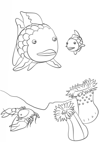 Rainbow Fish, Crawfish and Small Fish Coloring page