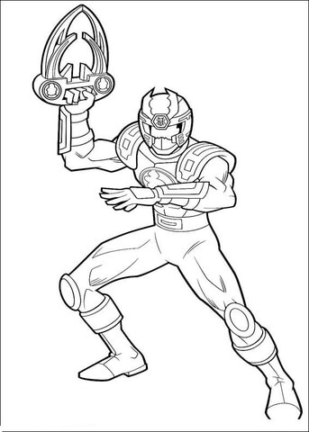 Ranger Red Is Holding His Weapon  Coloring page