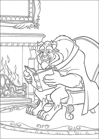 Beast is reading a book  Coloring page