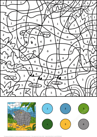 Rhino Color by Number Coloring page