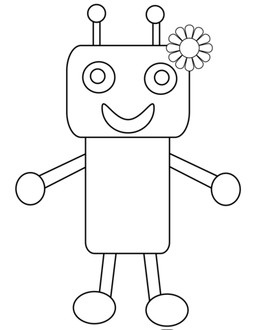 Cute Robot with Flower Coloring page