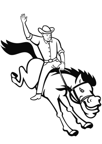 Rodeo Cowboy Riding Bucking Bronco Coloring page
