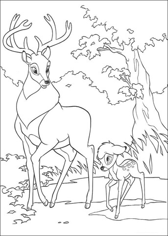 Roe And Bambi Are Walking Together Coloring page
