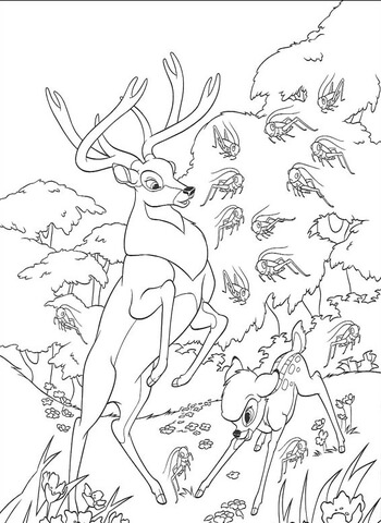 Roe And Bambi In The Forest  Coloring page