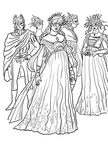 Romeo and Juliet Masquerade Ball Coloring page