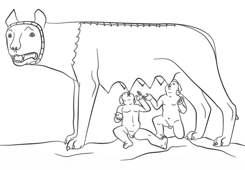 Romulus and Remus with the She Wolf Coloring page