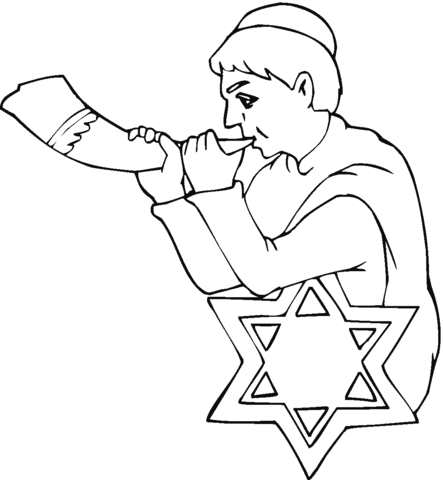 Boy with Shofar on Rosh Hashanah Coloring page