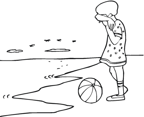 Sad Girl On The Beach  Coloring page