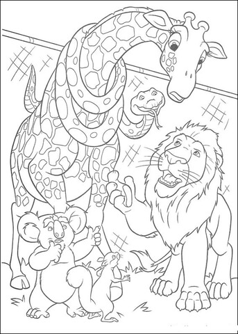 Samson lion, Nigel koala, Larry the snake And Bridget giraffe  Coloring page