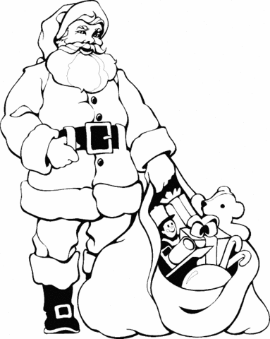 Santa with the bag of presents Coloring page