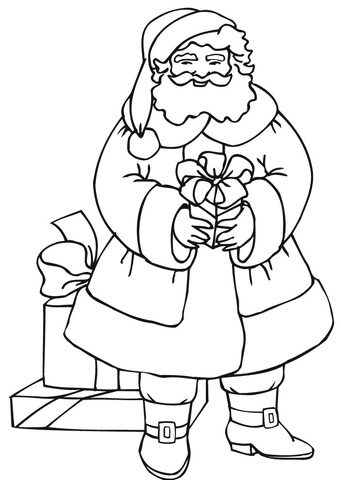 Santa Holding a Gift Coloring page