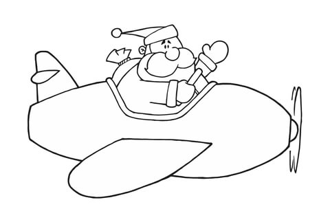Santa in Airplane Coloring page