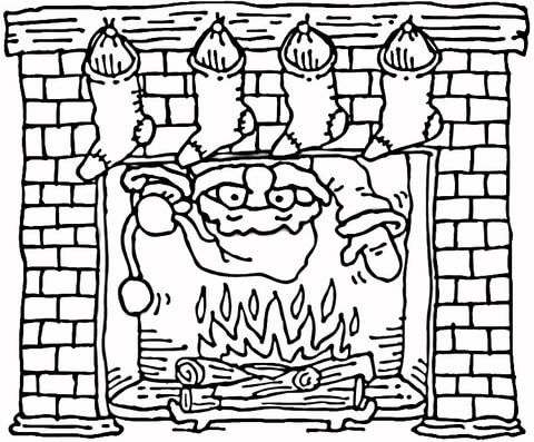  Santa coming out of the Christmas fireplace Coloring page