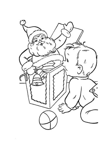 Santa with little boy and presents Coloring page