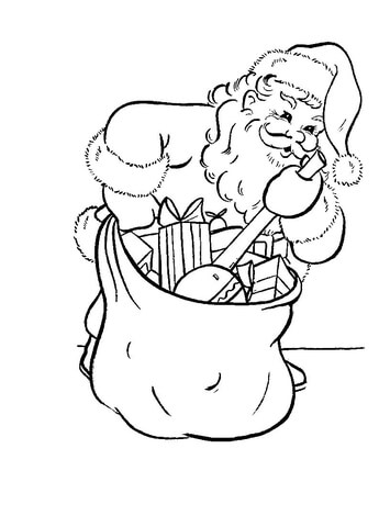Santa is busy packing his bag  Coloring page