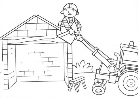 Scoop Helps Bob To Go Up On The Roof  Coloring page