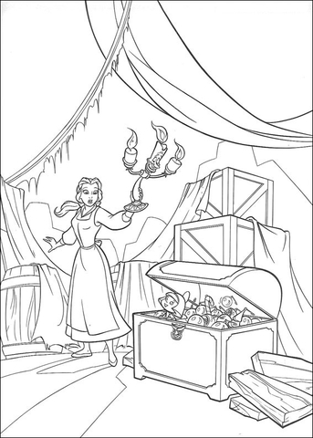 Princess Belle in the attic Coloring page