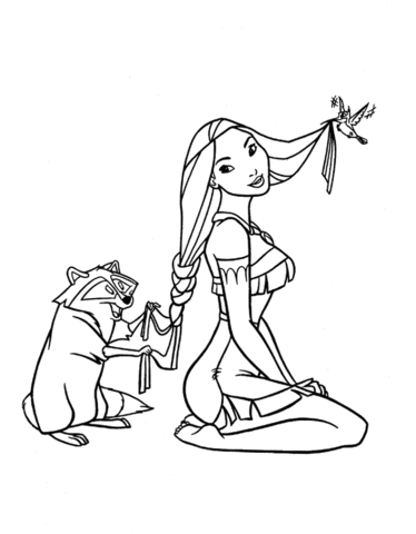 Meeko Is Styling Pocahontas's Hair  Coloring page