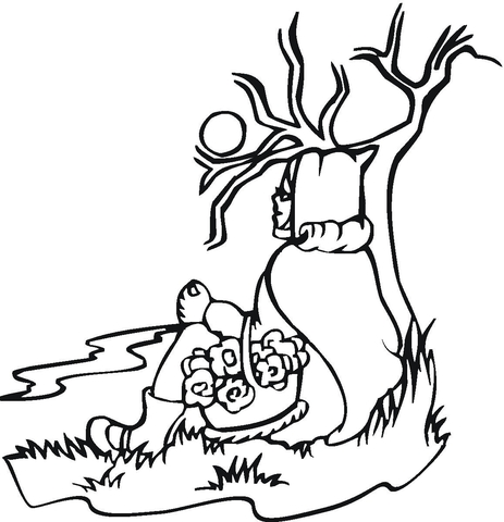 Little Red Hood Sits to Rest  Coloring page