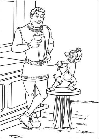 Shrek human and Puss in Boots  Coloring page