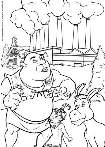 Shrek, Puss in boots and Donkey  Coloring page