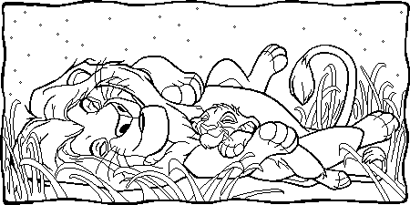 Simba is sleeping with his father Mufasa Coloring page