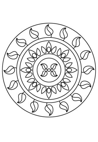 Simple Mandala with Leaves Coloring page
