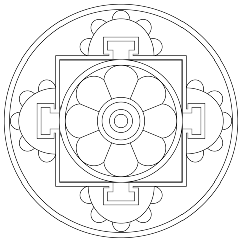 Simple Tibetan Mandala Coloring page