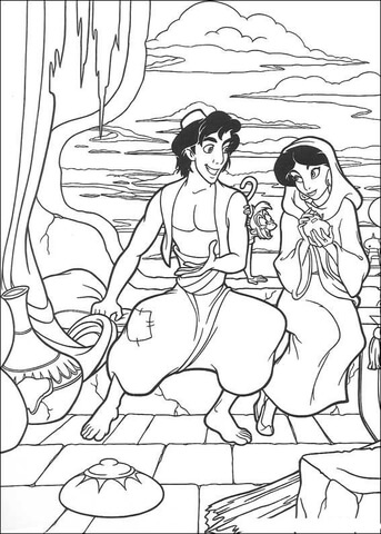 Aladdin and Jasmine Coloring page