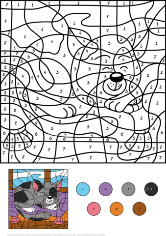 Sleepy Cat Color by Number Coloring page
