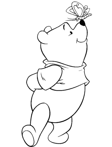 Butterfly on a nose of Pooh  Coloring page