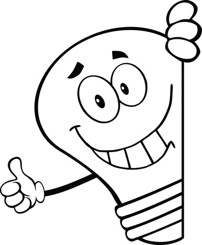 Smiling Cartoon Light Bulb Giving a Thumb up Coloring page