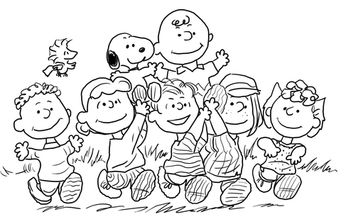 Snoopy with the Peanuts Gang Coloring page