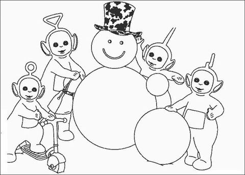 Snowman and Teletubbies  Coloring page