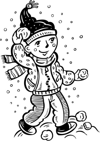 Girl in a Snowball Fight Coloring page