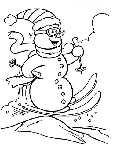 Snowman Is Skiing  Coloring page