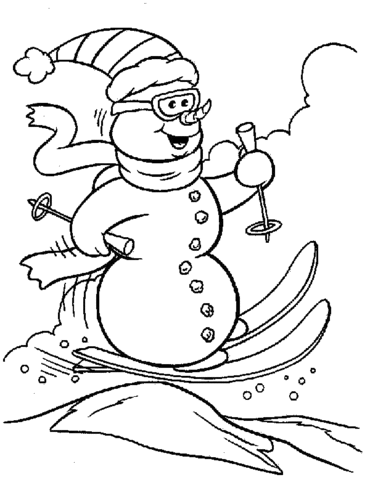 Snowman on skis Coloring page