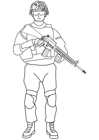 Soldier with M16 Coloring page