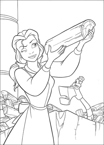 Princess Belle is holding a log Coloring page
