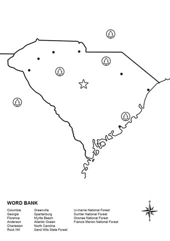 South Carolina Map Worksheet Coloring page