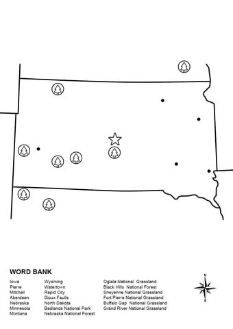 South Dakota Map Worksheet Coloring page